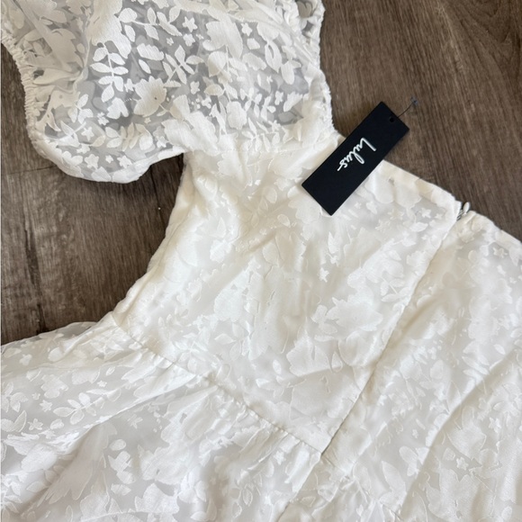 Lulus White Floral Sheer Lace Puff Sleeve‎ Mini Dress Party Cocktail - Picture 6 of 8